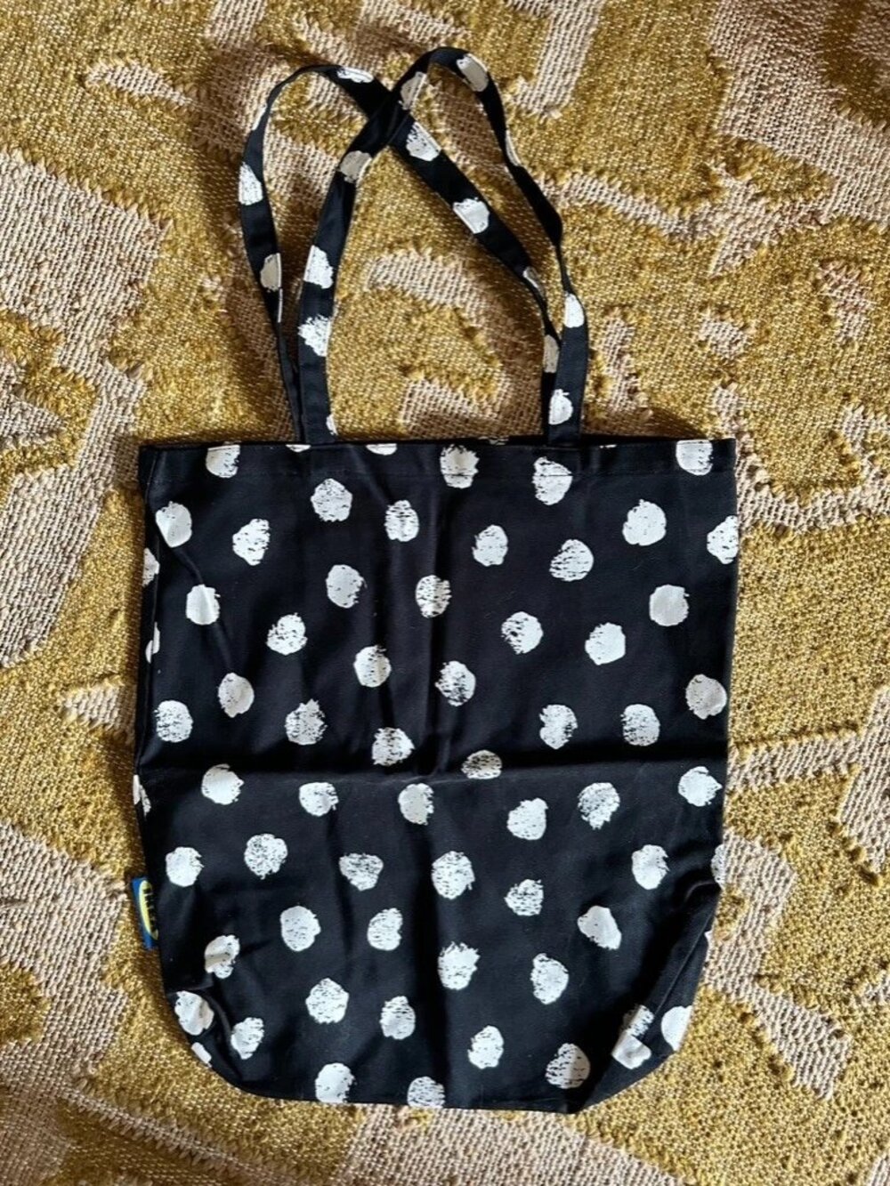 IKEA POTTFRILLA Tote Bag Black with White Dots Pattern 100% Cotton